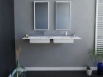 Plan double vasque bassin Design 60 cm, sur mesure, L. 150 à 200 cm x P. 40 à 60 cm, résine minérale ACRYSTONE® SOLID-SURFACE Finition lisse, Livraison Offerte et Rapide.